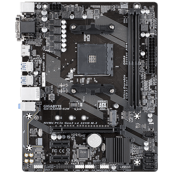 GIGABYTE A320-S2H – AMD A320 Chipset Socket AM4 GA-A320M-S2H Top GIGABYTE A320-S2H – AMD A320 Chipset Socket AM4 GA-A320M-S2H Top