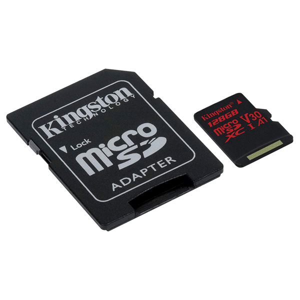 Kingston 128GB Canvas React microSD, Read-Write 100-80 MB-Sec, Lifetime Warranty SDCR-128GB Side Kingston 128GB Canvas React microSD, Read-Write 100-80 MB-Sec, Lifetime Warranty SDCR-128GB Side