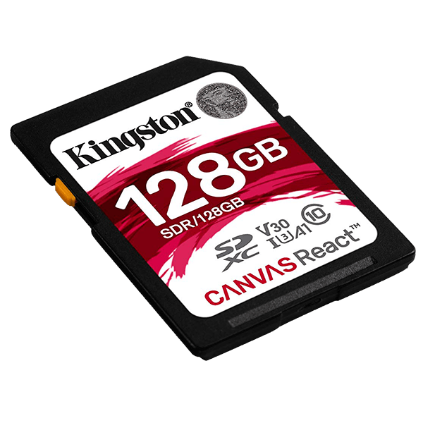 Kingston 128GB SDXC Canvas React, Read-Write 100-80 MB-Sec, Lifetime Warranty SDR-128GB Side Kingston 128GB SDXC Canvas React, Read-Write 100-80 MB-Sec, Lifetime Warranty SDR-128GB Side