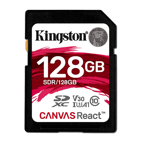 Kingston 128GB SDXC Canvas React, Read-Write 100-80 MB-Sec, Lifetime Warranty SDR-128GB Top Kingston 128GB SDXC Canvas React, Read-Write 100-80 MB-Sec, Lifetime Warranty SDR-128GB Top