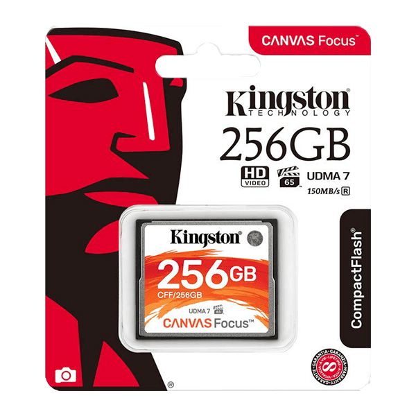 Kingston 256GB Canvas Focus Compact Flash, Read-Write 150-130 MBSec, Lifetime Warranty CFF-256GB Package Front Kingston 256GB Canvas Focus Compact Flash, Read-Write 150-130 MBSec, Lifetime Warranty CFF-256GB Package Front