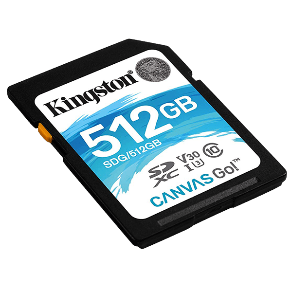 Kingston 512GB Canvas Go! SD Card, Read-Write 90-45 MB-Sec, Lifetime Warranty SDG-512GB Side Kingston 512GB Canvas Go! SD Card, Read-Write 90-45 MB-Sec, Lifetime Warranty SDG-512GB Side