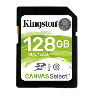 Kingston 128GB Canvas Select SD Card, Read-Write 80-10 MB-Sec, Lifetime Warranty SDS-128GB Front