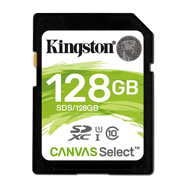 Kingston 128GB Canvas Select SD Card, Read-Write 80-10 MB-Sec, Lifetime Warranty SDS-128GB Front Kingston 128GB Canvas Select SD Card, Read-Write 80-10 MB-Sec, Lifetime Warranty SDS-128GB Front