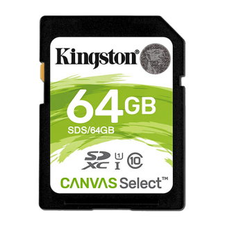 Kingston 64GB Canvas Select SD Card, Read-Write 80-10 MB-Sec, Lifetime Warranty SDS-64GB Front