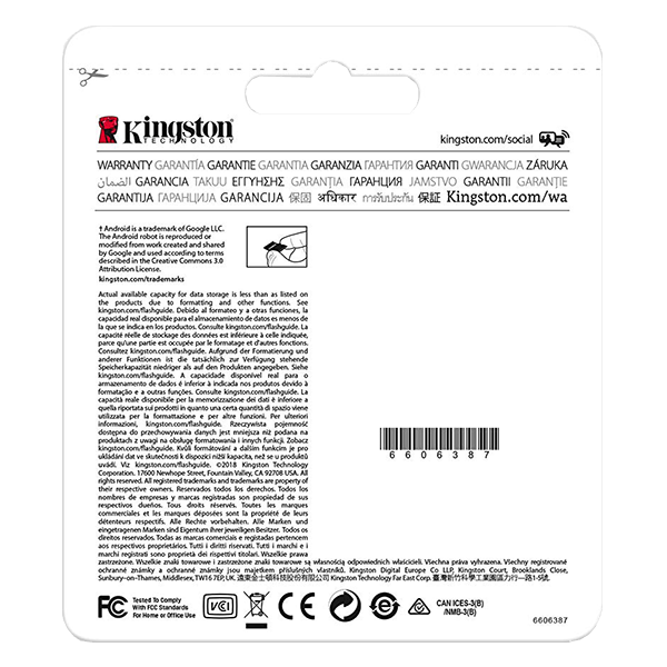 Kingston 64GB Canvas Select microSD, Read-Write 80-10 MB-Sec, Lifetime Warranty SDCS-64GB Package Back Kingston 64GB Canvas Select microSD, Read-Write 80-10 MB-Sec, Lifetime Warranty SDCS-64GB Package Back