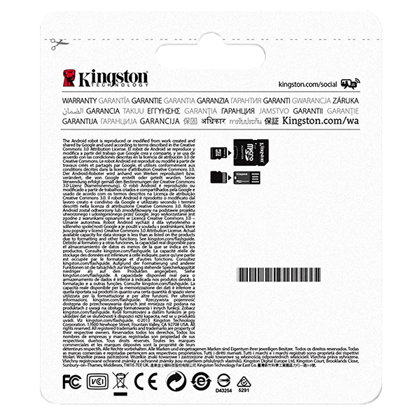 Kingston 64GB Mobility Kit microSD, Read-Write 30-10 MB-Sec, Lifetime Warranty MBLY10G2-64GB Package Back Kingston 64GB Mobility Kit microSD, Read-Write 30-10 MB-Sec, Lifetime Warranty MBLY10G2-64GB Package Back