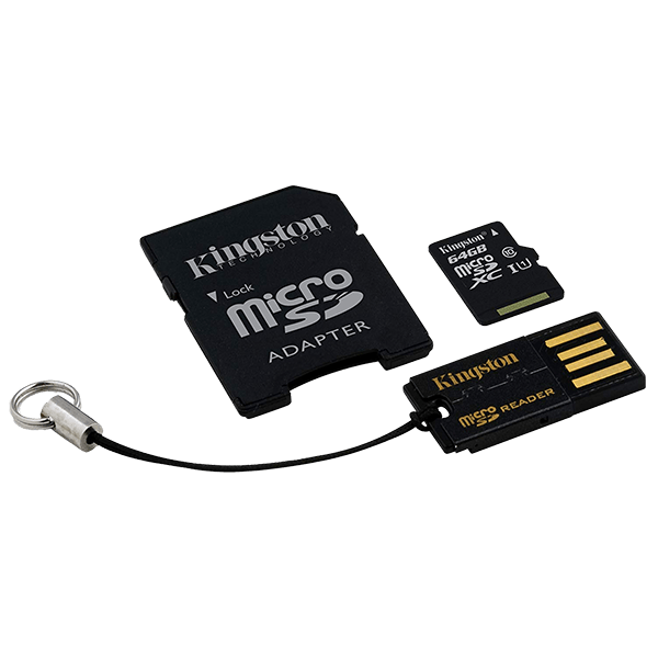 Kingston 64GB Mobility Kit microSD, Read-Write 30-10 MB-Sec, Lifetime Warranty MBLY10G2-64GB Side Kingston 64GB Mobility Kit microSD, Read-Write 30-10 MB-Sec, Lifetime Warranty MBLY10G2-64GB Side
